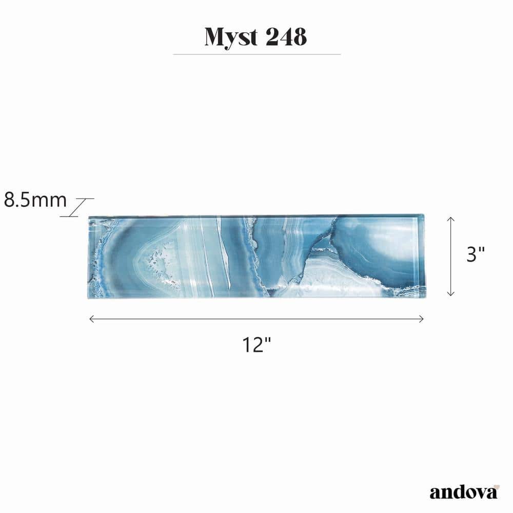 Myst 3" x 12" Polished Blue Glass Subway Wall Tile