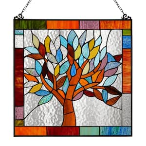 Multi Stained Glass Mystical World Tree Window Panel