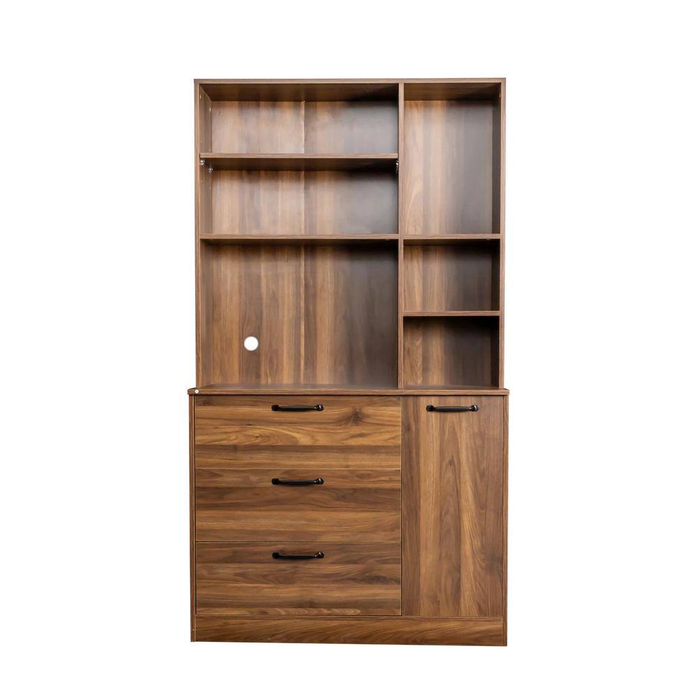 Walnut Wood Pantry Organizer Kitchen with Drawers and Open