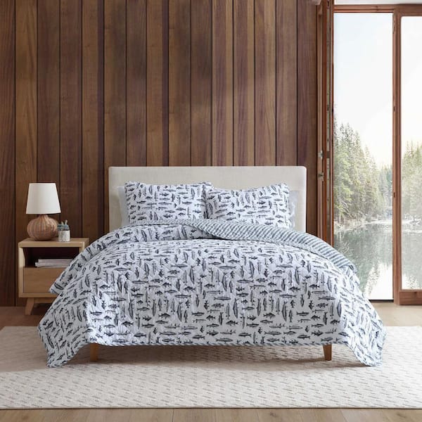Wes Fish 3-Piece Blue King Cotton Quilt Set