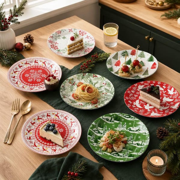 Numhew 6 Pieces Ceramic 8 in. Christmas Salad Dessert Plates Set