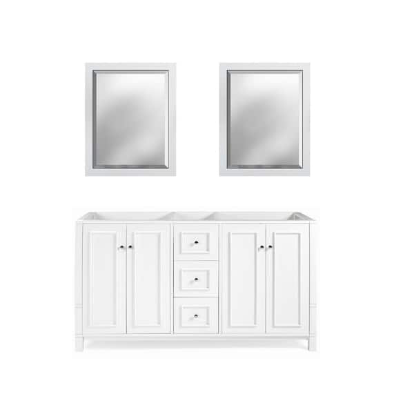 Williamsburg 60 in. W x 21.3 in. D x 34 in. H Bath Vanity Cabinet without Top in White with Mirrors 3-Piece Bathroom Set