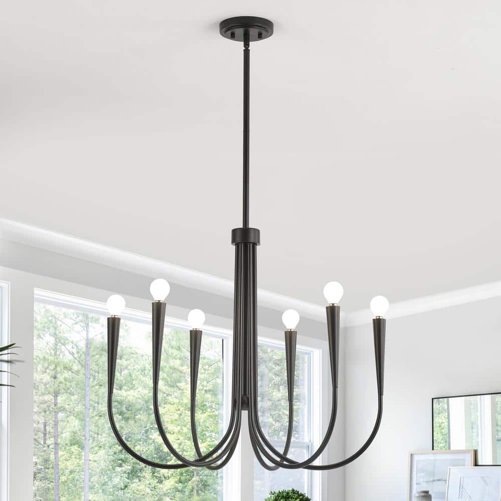 6-Light Matte Black Farmhouse Candle Chandelier Modern Black Candle Pendant