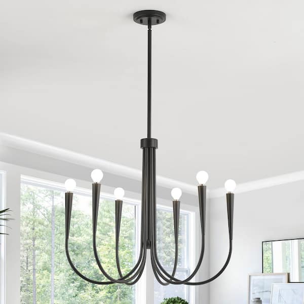 6-Light Matte Black Farmhouse Candle Chandelier Modern Black Candle Pendant Light
