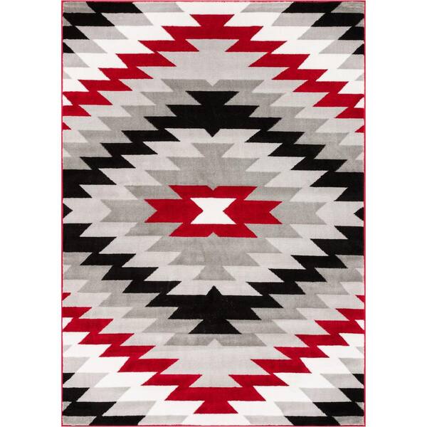 Well Woven Ash Navajo Red 5 ft. x 7 ft. Modern Area Rug