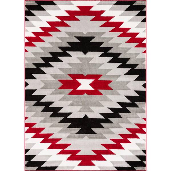 Well Woven Ash Navajo Red 8 ft. x 10 ft. Modern Area Rug