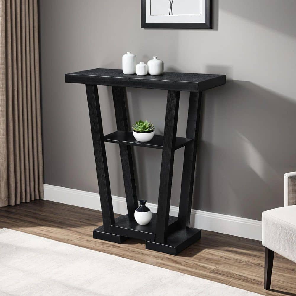Newport V Sleek Black Console Table with Glass Shelves