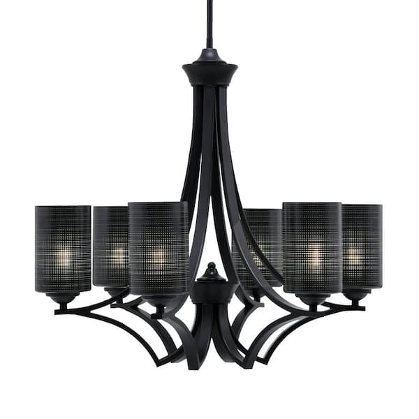 Unbranded Clevelend 6-Light Matte Black Round Chandelier with 4 in. Black Matrix Glass Shades, No bulbs included