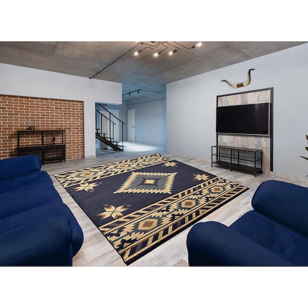 5 ft. x 7 ft. Navy Blue Southwestern Pattern Area Rug