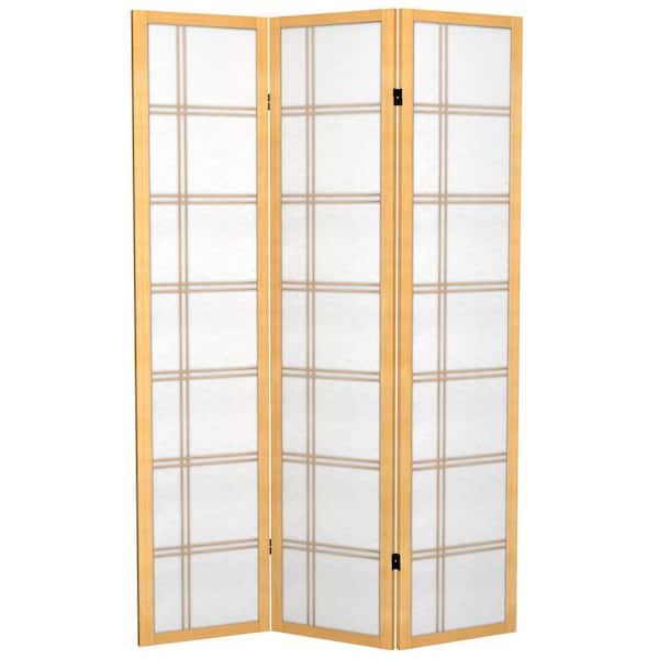 Oriental Furniture 6 ft. Natural Canvas Double Cross 3-Panel Room Divider
