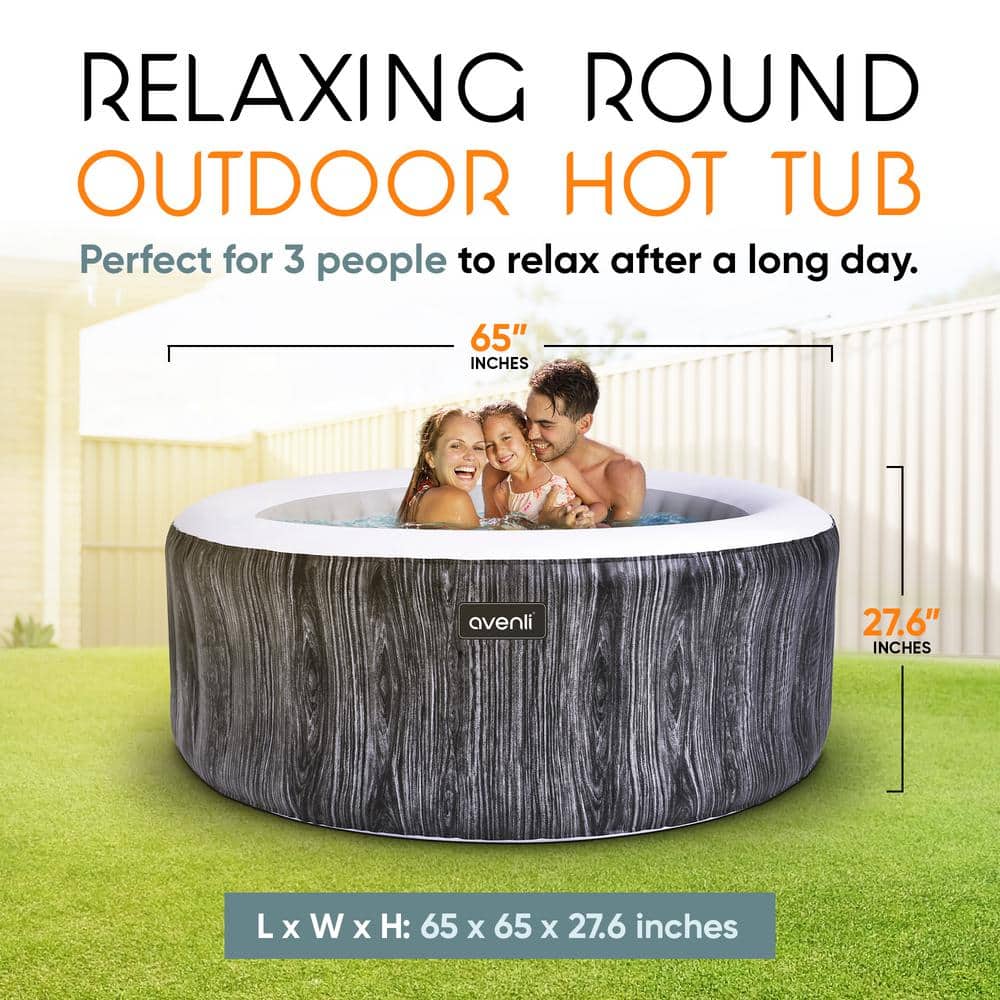 Graywood 65 Inch 3-Person Inflatable Round Hot Tub Spa
