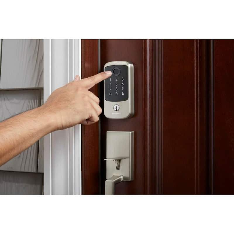 Hubspace Satin Nickel Square Biometric Fingerprint Electronic Touchpad Deadbolt