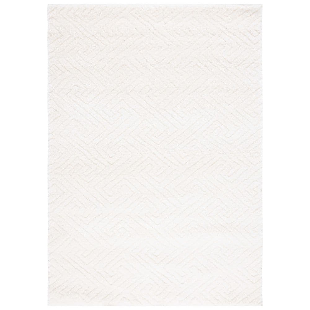 White Geometric Shag Synthetic 4' x 6' Area Rug