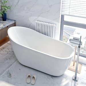 63 in. Acrylic Flatbottom Freestanding Non Whirlpool Soaking Bathtub in White