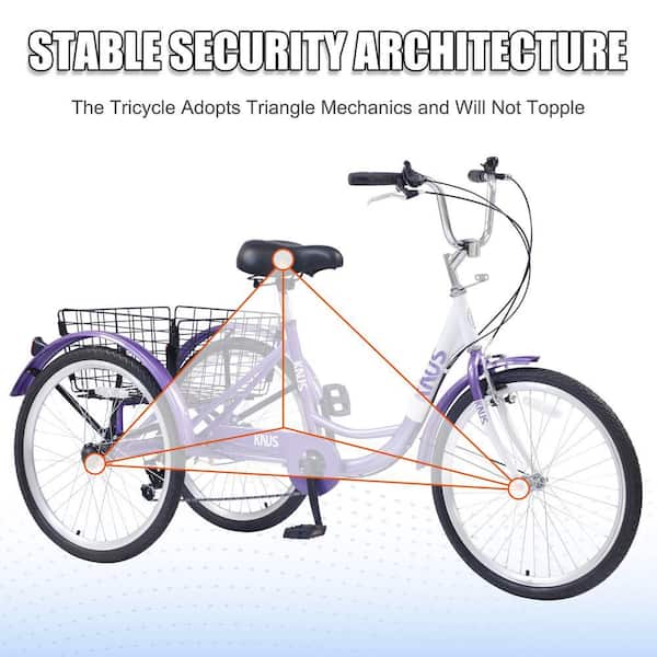 24 in Steel Adult 7 Speed Cruiser Bike in Purple with 3-Wheel and