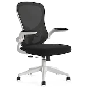White Vinyl Office Chair Ergonomic Desk Chair Computer Mesh Chair with Lumbar Support and Flip-Up Arms