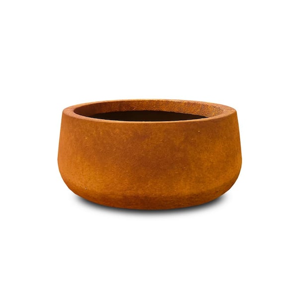 KANTE 16 in. Dia, Round Faux Rusty Metal Finish Concrete Bowl Planter, Outdoor Indoor Large Planter Pot with Drainage Hole