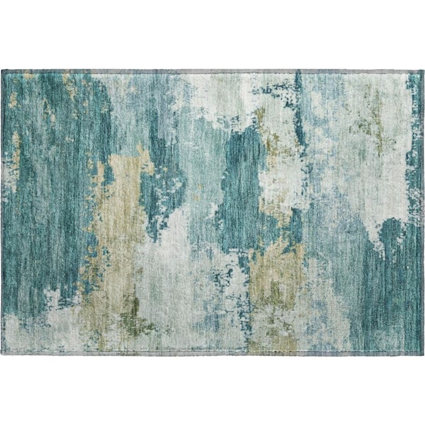 Mayfield Premium Machine Washable Abstract AMF2372 Teal 2 ft. x 3 ft. Accent Rug
