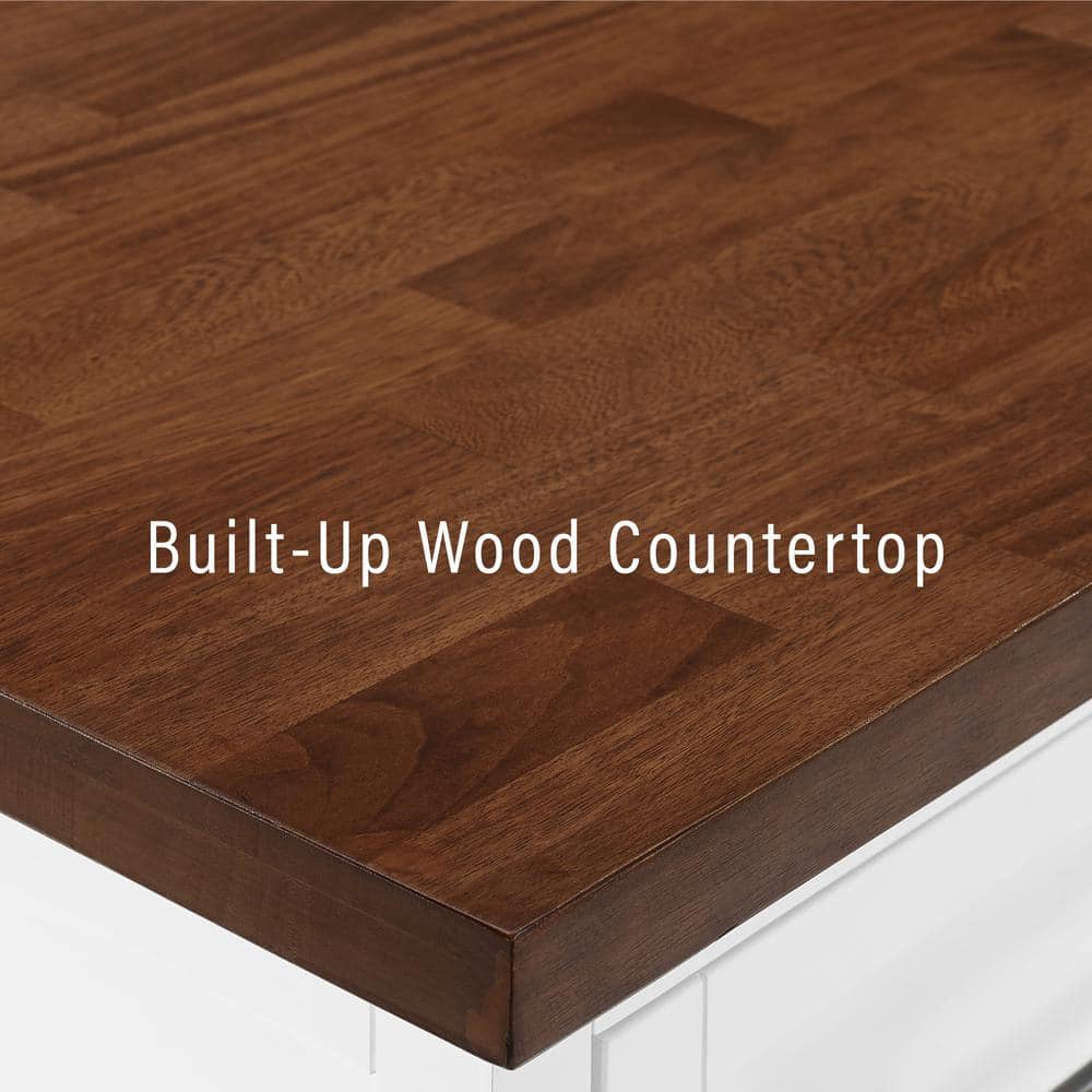 White and Walnut Wood Top Kitchen Island with Storage