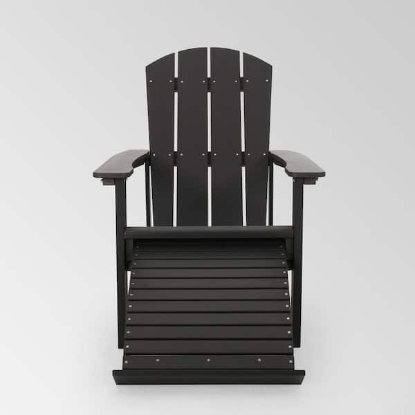 TIRAMISUBEST Black Outdoor Classic Wood Adirondack Chair with Retractable Ottoman
