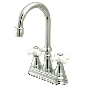Classic 2-Handle Bar Faucet with Porcelain Handles in Polished Chrome