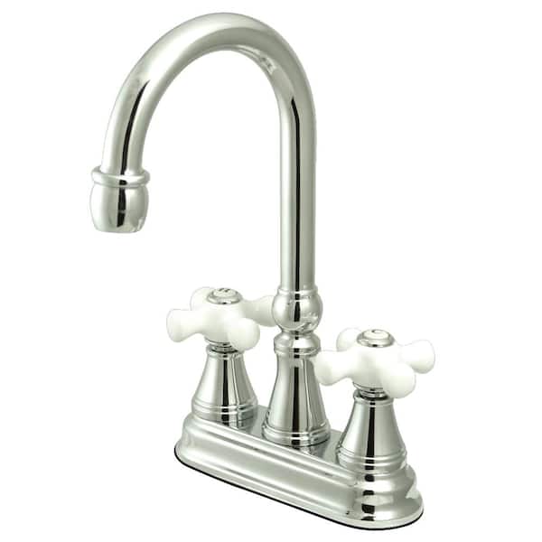 Kingston Brass Classic 2-Handle Bar Faucet with Porcelain Handles in Polished Chrome