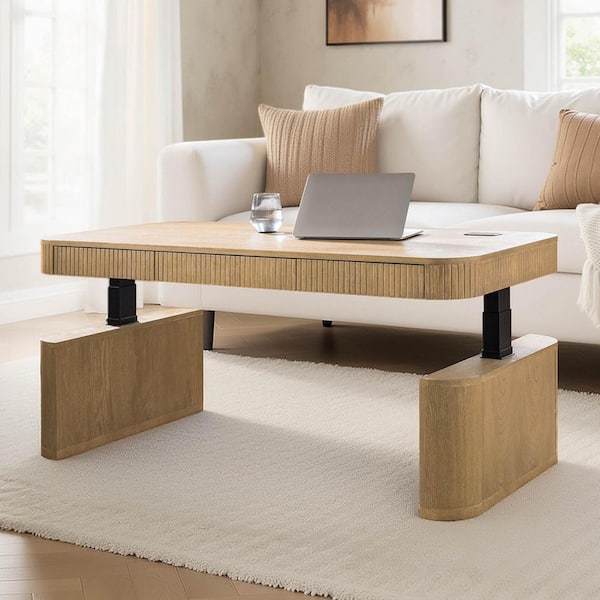 JAYDEN CREATION Dionisio 52 in. Oak Rectangle Wood Standing Coffee