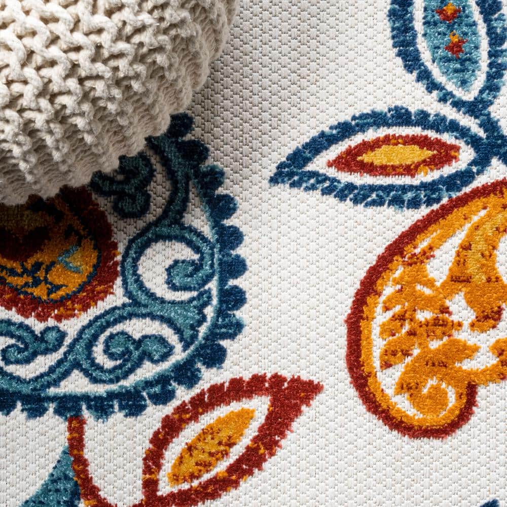 Boho Paisley Orange/Blue Synthetic Indoor/Outdoor Area Rug