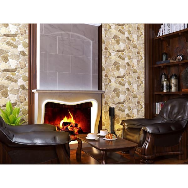 3D Falkirk Renfrew 39 in. x 25 in. Brown Beige Faux Stone PVC Decorative Wall Paneling (5-Pack)