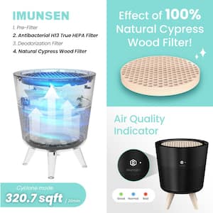 MCompact Black H13 True HEPA 4-Stage Filtration Air Purifier with Cypress Wood Filter, Captures Smoke, Odors