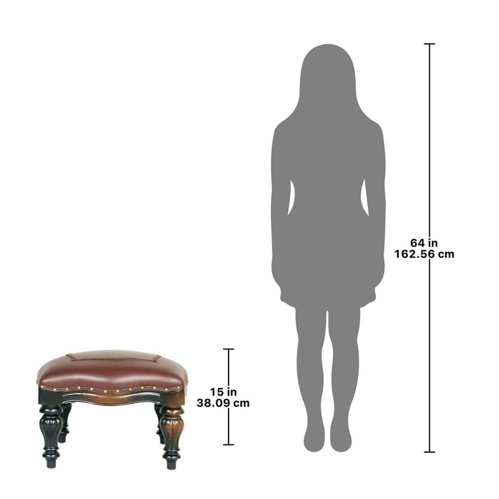 Victorian Rococo 20" Mahogany Leather Accent Ottoman
