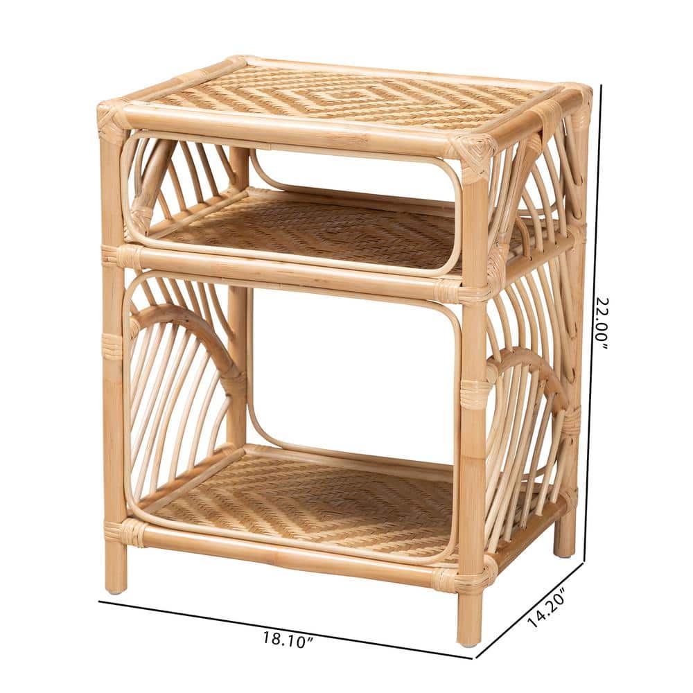 Baara Natural Brown Rattan Bohemian Nightstand with Shelves