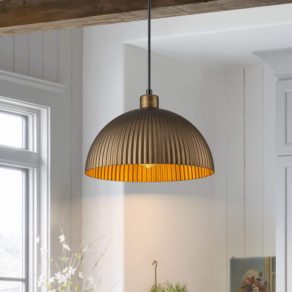 LLHZSY 12 in. 1-Light Antique Bronze Dome Pendant Light with