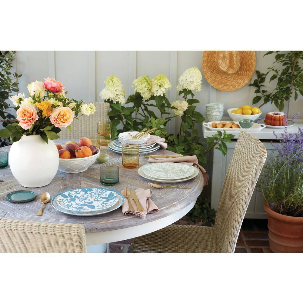 Cornflower Blue Porcelain Scalloped Edge Dinner Plates, Set of 4