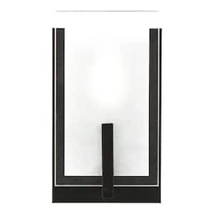 Syll 1-Light Midnight Black Wall Sconce with Clear Highlighted Satin Etched Glass Shade