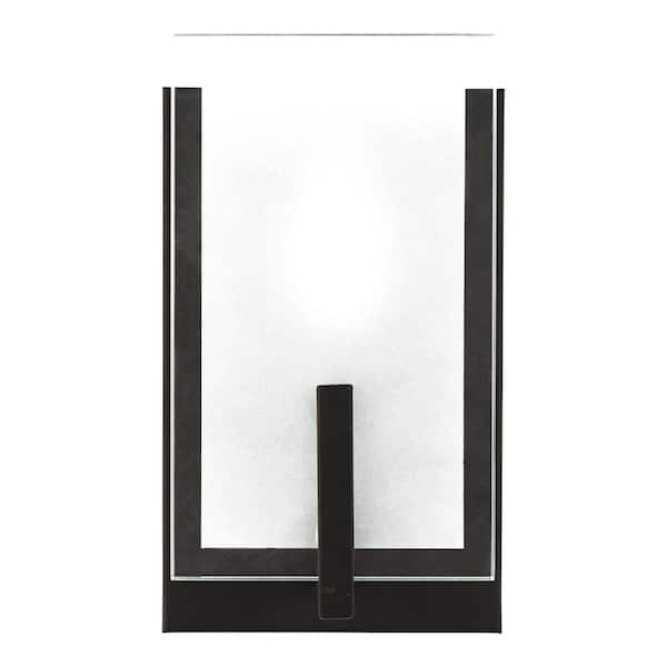 Generation Lighting Syll 1-Light Midnight Black Wall Sconce with Clear Highlighted Satin Etched Glass Shade