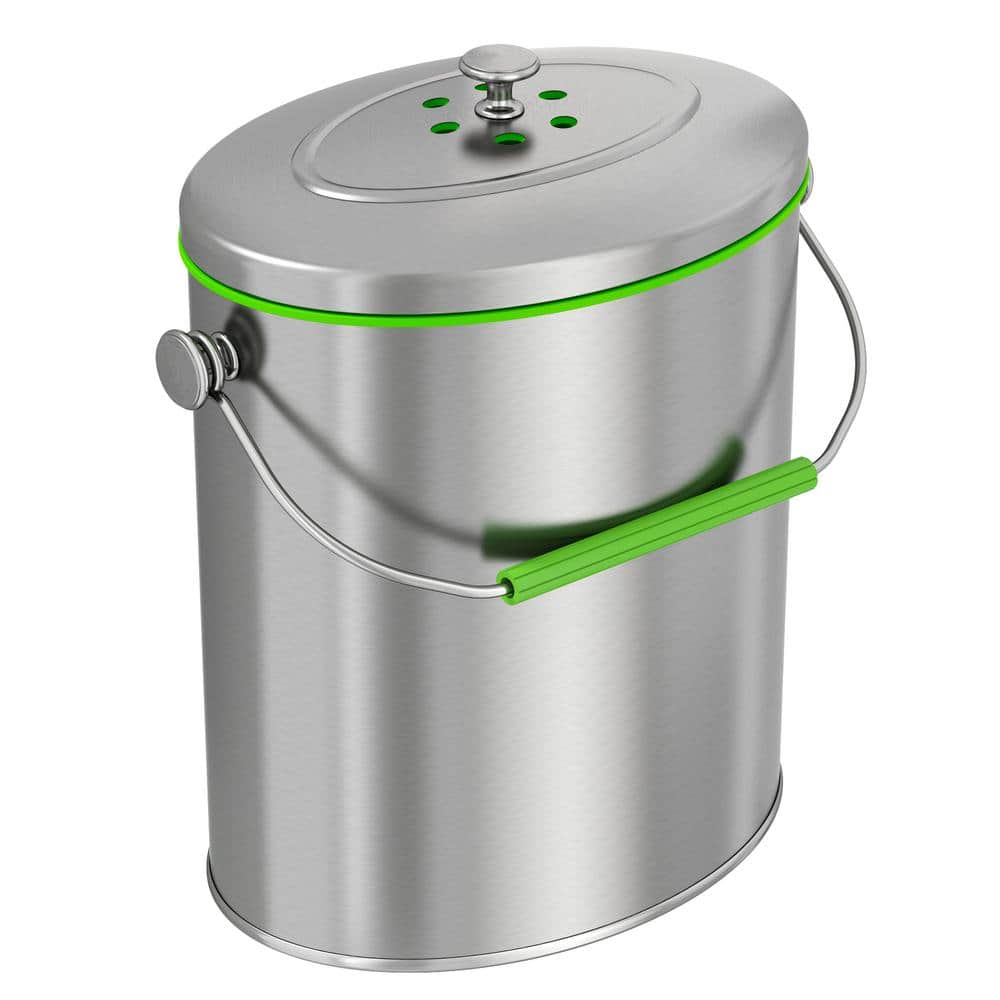 Compost Trash Can Bin Garbage Outdoor Kitchen Waste Caddy Bucket Stainless  Metal Composter Lid Steel Container