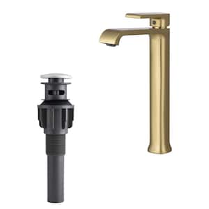 Single Handle Single Hole Bathroom Vessel Sink Faucet With Pop-Up Drain Assembly in Brushed Gold