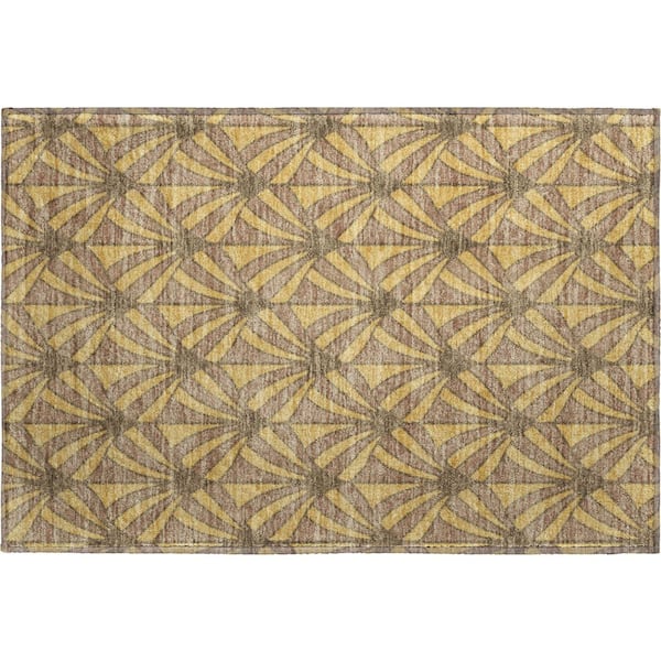 Mayfield Premium Machine Washable Abstract AMF2426 Gold 2 ft. x 3 ft. Accent Rug
