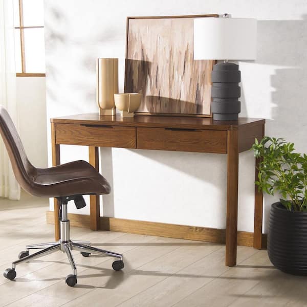 Gabrietta 48 in. Medium Oak/Black 2-Drawer Desk