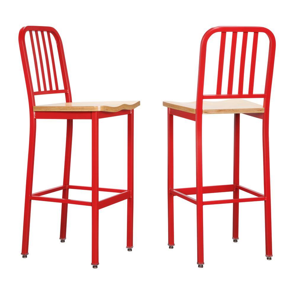 Washington 30 in. Red Slat Back Metal Bar Stool with Wood Seat Set of 2