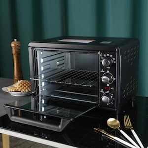 1200-Watts 6-Slice Black Countertop Toaster Oven with Timer-Bake-Broil-Toast Setting, Heat-Resistant Gloves Included