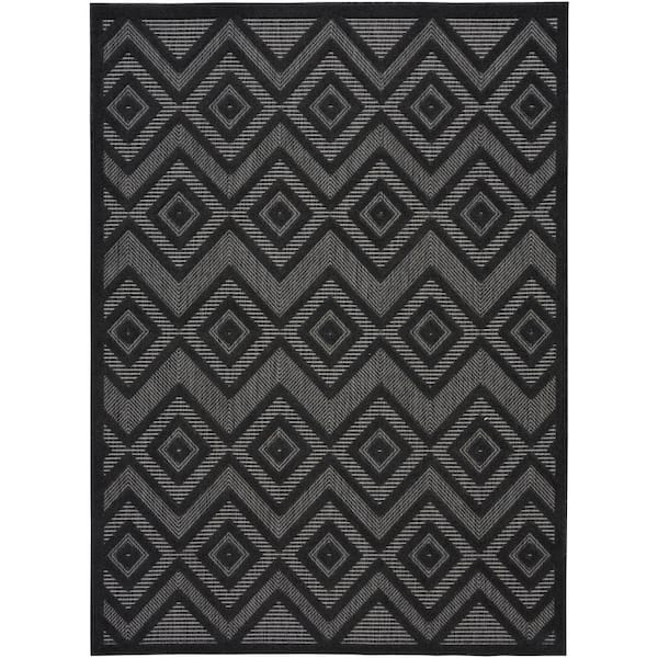 Versatile Charcoal/Black 6 ft. x 9 ft. Geometric Contemporary Indoor/Outdoor Area Rug