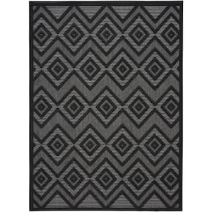 Versatile Charcoal/Black 6 ft. x 9 ft. Geometric Contemporary Indoor/Outdoor Area Rug
