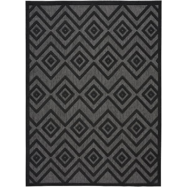 Nourison Versatile Charcoal/Black 6 ft. x 9 ft. Geometric Contemporary Indoor/Outdoor Area Rug
