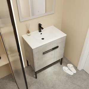 30 in. W x 18.3 in. D x 35 in. H Freestanding Bath Vanity in Cement Grey with White Ceramic Single Sink Ceramic Top