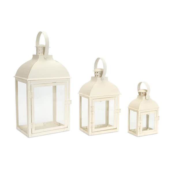 HomeRoots Ivory Metal Candle Lantern Set of 3-Pack