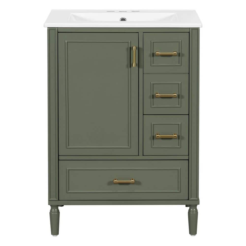 ははは56 Virubi 24 in. W Olive Green Bath Vanity with White Ceramic Top, 3