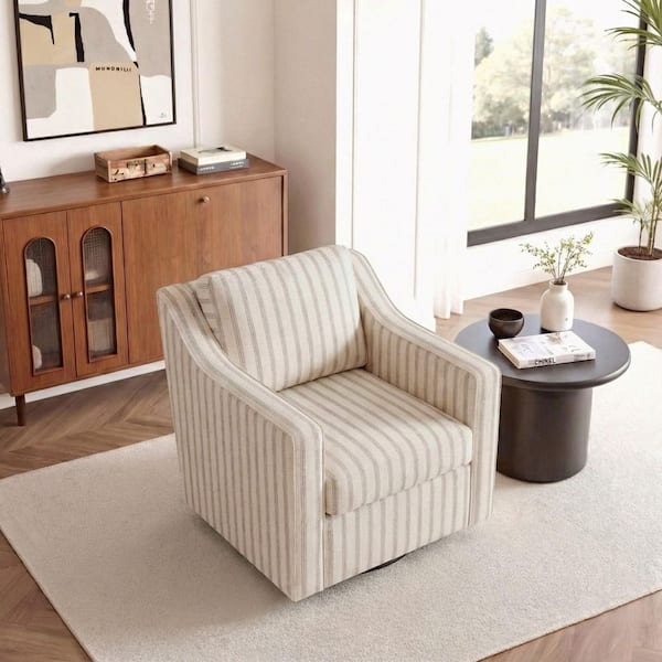 Have a question about Uixe Pinstripe Light Brown Linen Upholstered