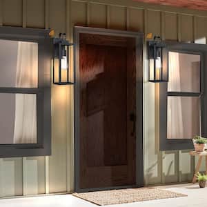 Foothill 17.75 in. 1-Light Matte Black Outdoor Wall Lantern Sconce with Clear Glass Dusk to Dawn (4-Pack)